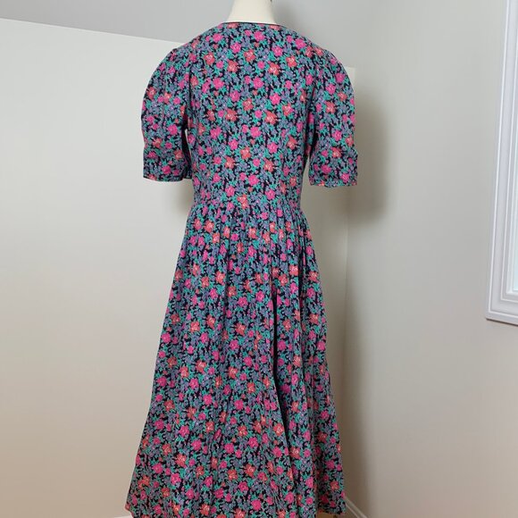 Vintage Laura Ashley black with pink and green floral dress US10 - Picture 4 of 5